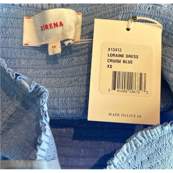 Xirena Lorraine Smocked Tiered Cotton Midi Dress Blue Cottage Prairie Summer XS - Picture 7 of 8